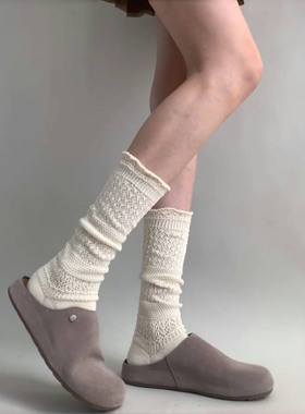 针织镂空袜实在绝美！早秋bi备搭配品~袜子女中长堆堆袜日系高级