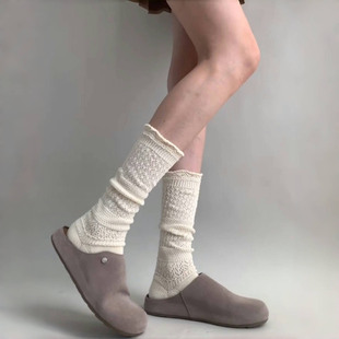 针织镂空袜实在绝美 袜子女中长堆堆袜日系高级 早秋bi备搭配品