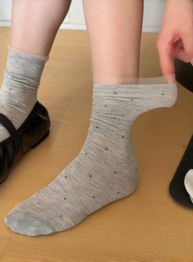 灰色系miu风也太好看了吧~简简单单的才美~春夏波点袜子女无骨棉