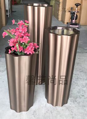 不锈钢花瓶摆件 超豪华落地金属花盆 波浪大花器 可做钛金新款