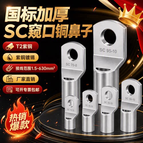国标SC窥口铜鼻子加厚线鼻紫铜线耳冷压接线端子纯铜1.5-630平方