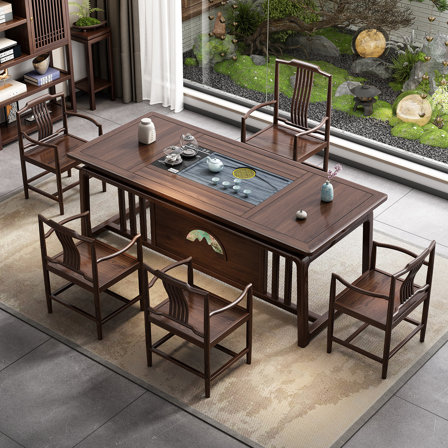 新中式乌金木实木茶桌茶台烧水壶一体茶桌椅组合办公室小型带茶盘,住宅家具,家用茶台/茶桌,淘宝优惠券,粉丝福利购,淘宝优惠卷