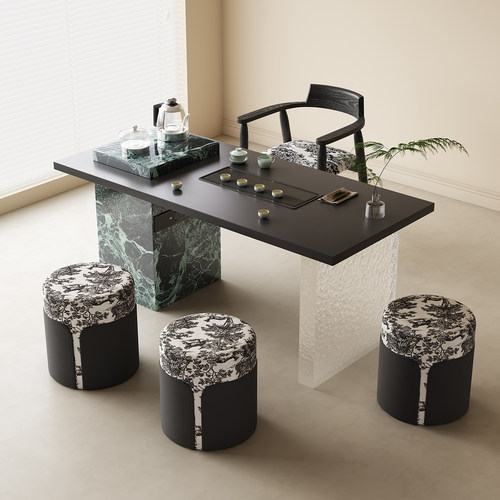 意式轻奢极简岩板茶桌