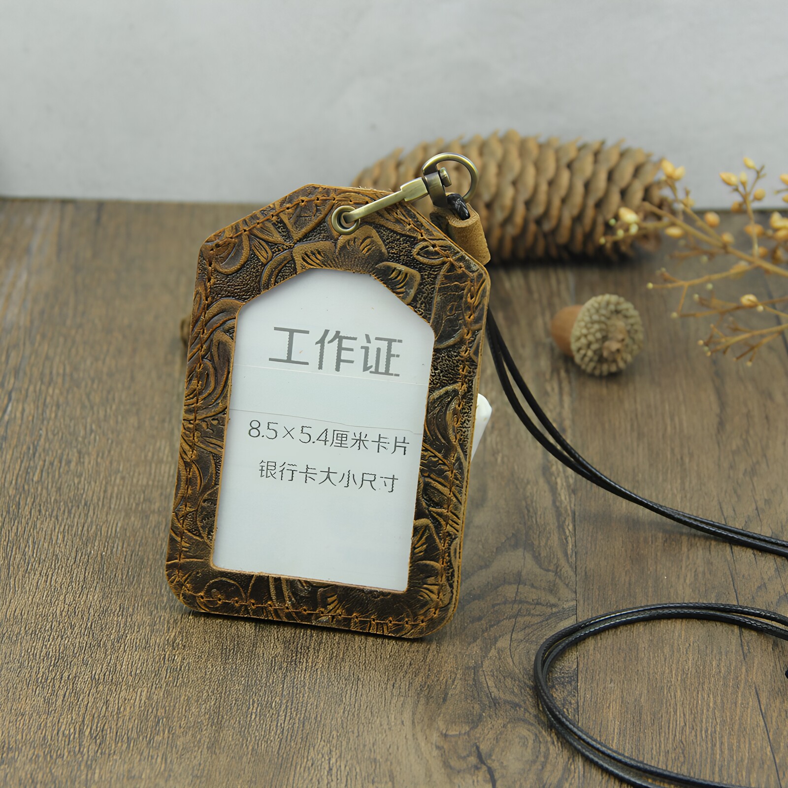 手工头层牛皮雕花简约复古卡套