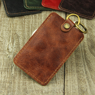 手工头层牛皮公交卡套合金圈扣公交保护套真皮学生饭卡校园门禁套