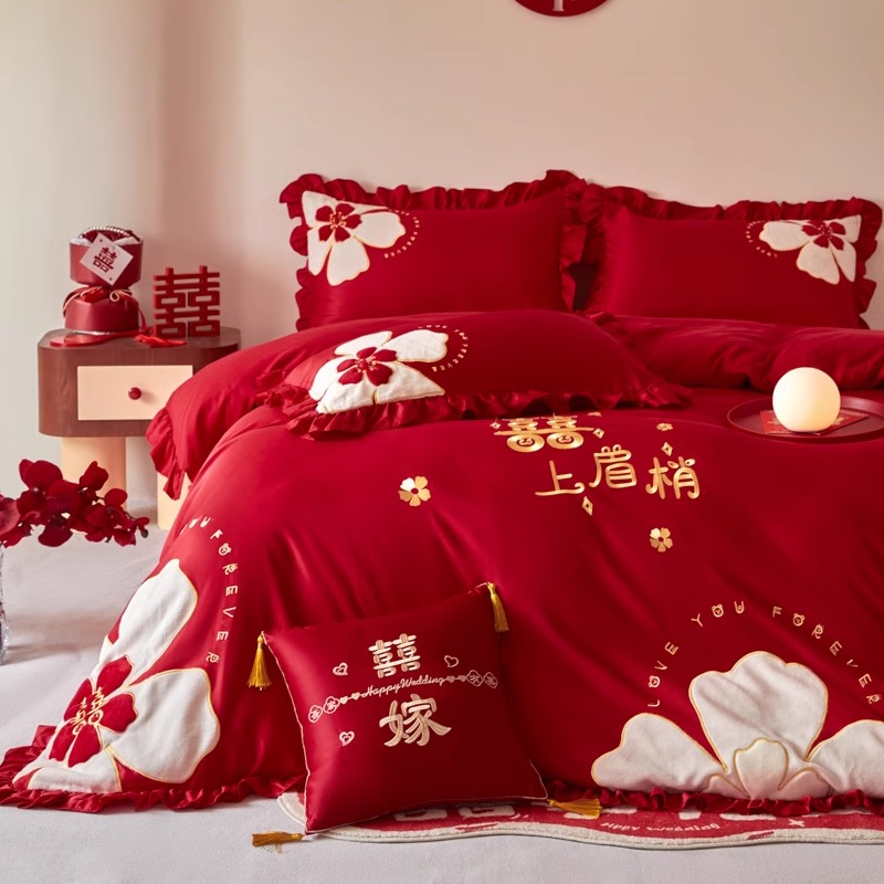 红色结婚用100支长绒棉四