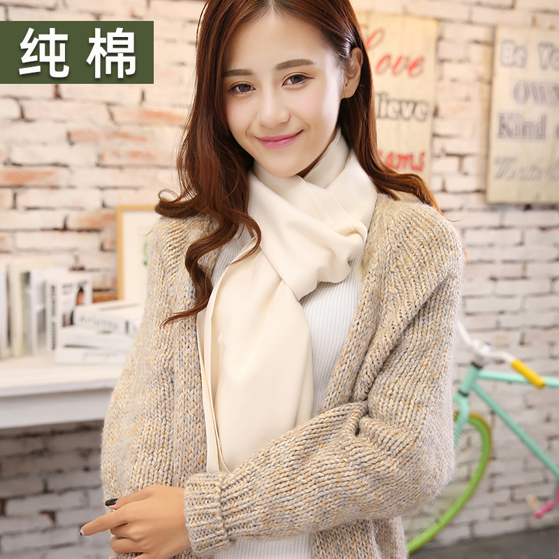 纯棉米白纯色围巾女冬季圣诞节礼盒送女朋友生日礼物学生春秋大童