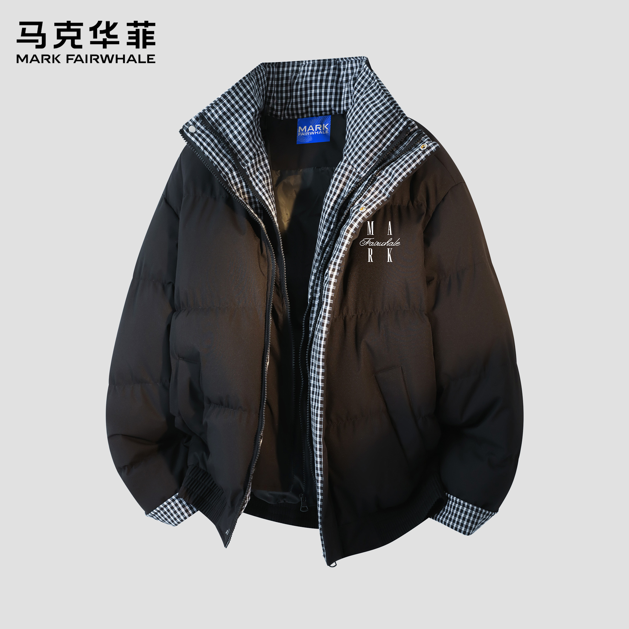 马克华菲假两件棉服男冬季新款加棉加厚立领棉衣情侣百搭保暖棉袄