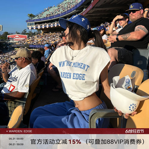 韩好甜WARDEN EDGE燃动时刻 白色纯棉短袖T恤女收腰显瘦印花上衣
