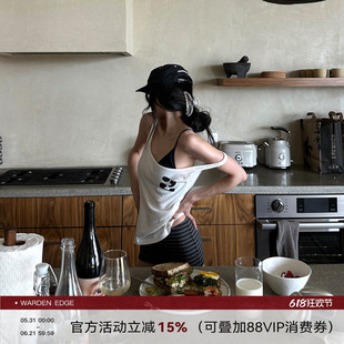 韩好甜WARDEN EDGE代号觉醒 白色印花背心女辣妹修身外穿吊带上衣