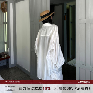 韩好甜WARDEN EDGE悠长假期 白色阔版衬衫女夏季宽松薄款防晒外套