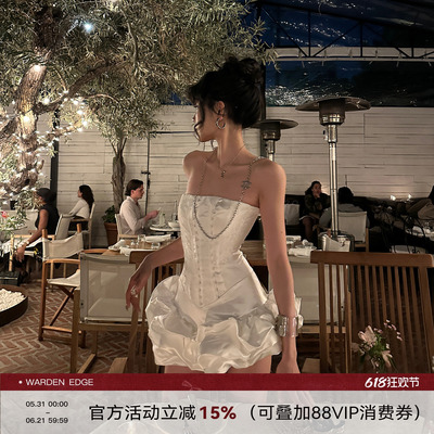 气质抹胸礼服裙生日裙小白裙