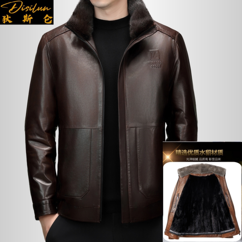 进口山羊皮水貂内胆真皮男士夹克