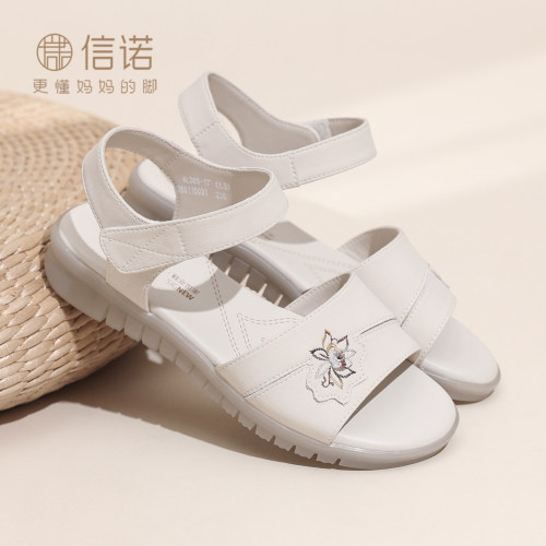 信诺妈妈凉鞋一字带平底女士