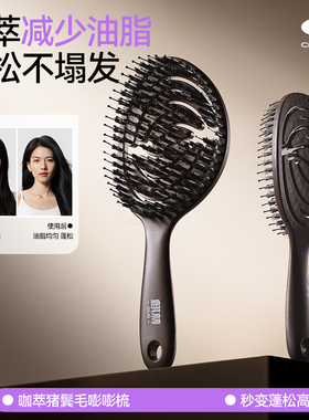 咖啡渣猪鬓毛梳子蓬松梳高颅顶家用梳女士专用长发2025新款排骨梳
