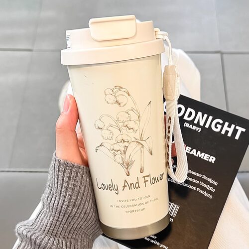 新款水杯铃兰保温杯304不锈钢咖啡杯女生大容量高颜值吸管杯子