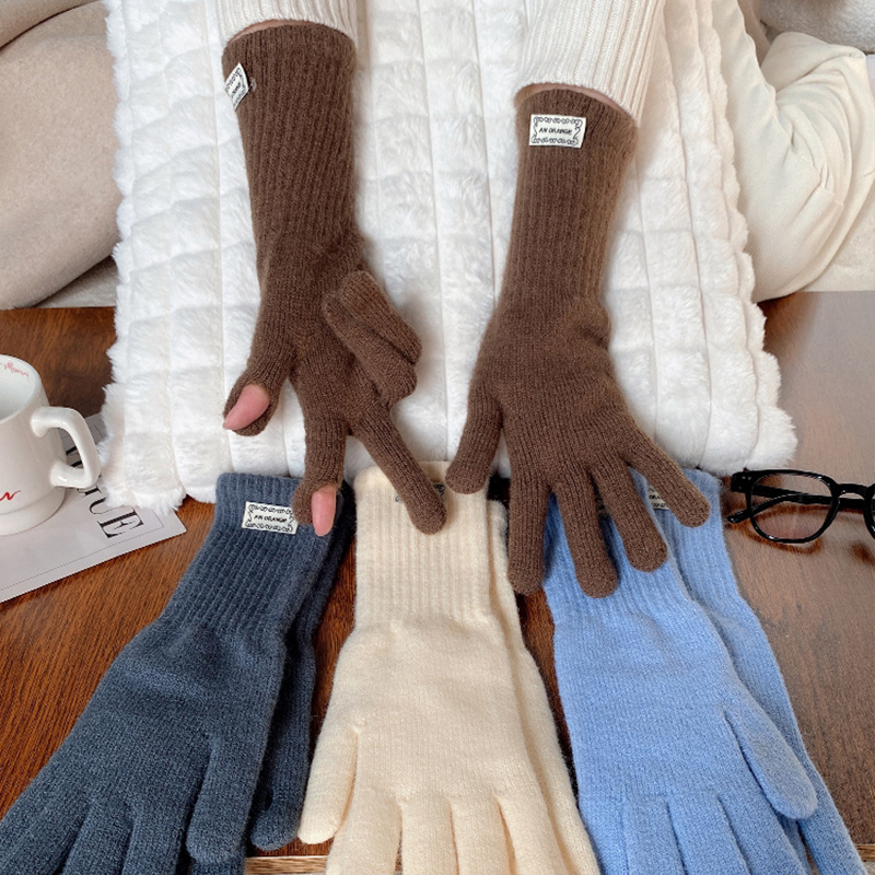 五指保暖加长护腕漏指触屏手套