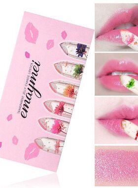 干花口红六支套装跨境批发带花温变口红透明滋润保湿晶透变色唇膏