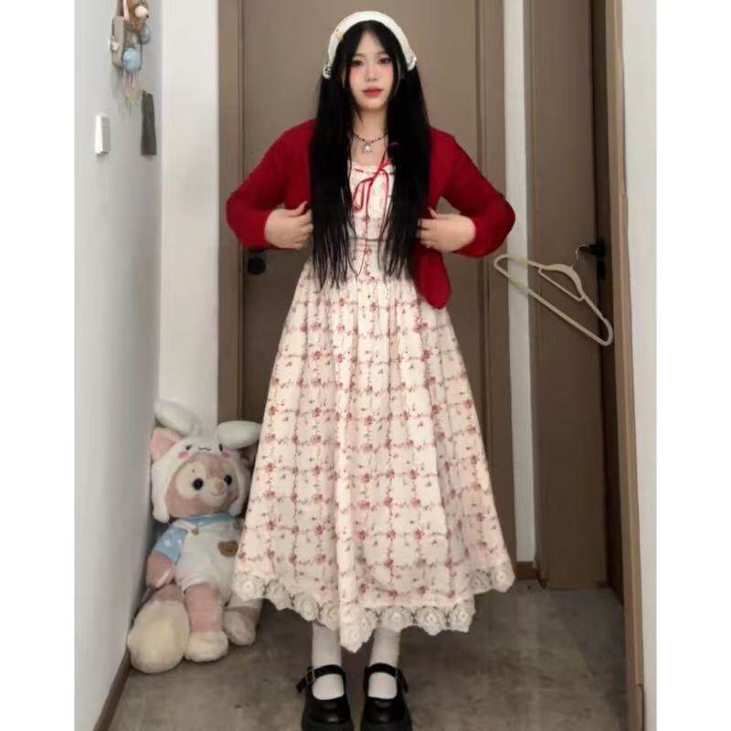 大码法式田园风蕾丝拼接碎花连衣裙女夏季微胖mm显瘦甜美初恋裙子