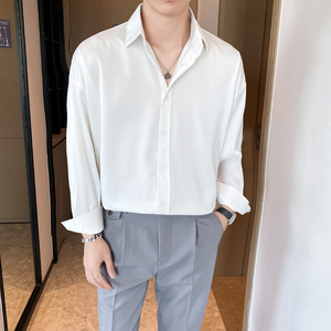 潮流纯色长袖衬衫男2024秋季新ins轻熟风宽松青年休闲Q50P48图片