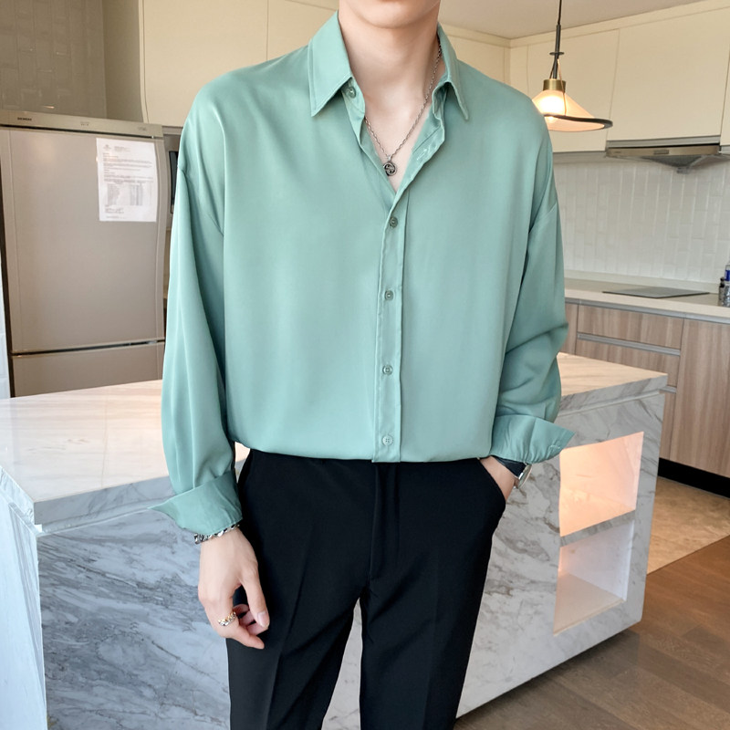 潮流纯色长袖衬衫男2024秋季新ins轻熟风宽松青年休闲Q50P48,男装衬衫,电商A222（原电商A231）