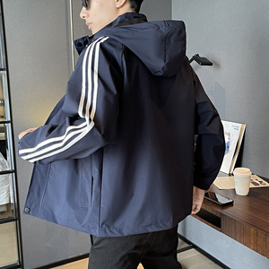 高品质冲锋衣ins店主风2024秋新三杠休闲潮连帽夹克男外套Q202P58