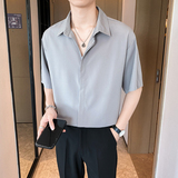 ins轻熟风潮流纯色短袖衬衫男2024夏季新宽松休闲青年Q53P40，男装衬衫，电商A222（原电商A231）