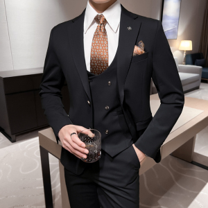 ins英伦风2024秋冬新修身潮流西服男三件套西装套装礼服Q5501P310