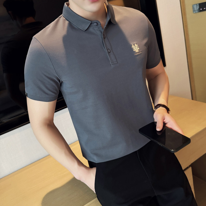 打底修身短袖POLO衫男2024夏季新时尚都市刺绣潮流Q258P49特价,男装Polo衫,电商A222（原电商A231）