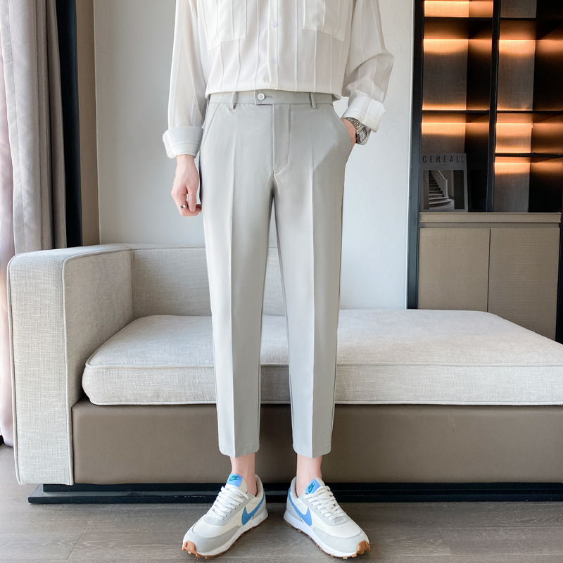 ins轻熟风2024春夏新潮流修身西裤男九分裤休闲直筒Q39P50，男装西裤，电商A222（原电商A231）