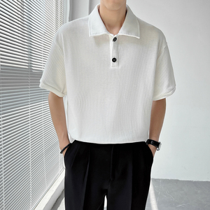 潮华夫格POLO衫男短袖Tins轻熟风2024夏新休闲宽松大码Q80P50图片