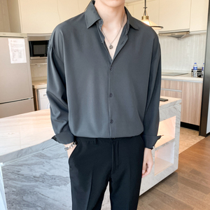 潮流纯色长袖衬衫男2024秋季新ins轻熟风宽松青年休闲Q50P48图片