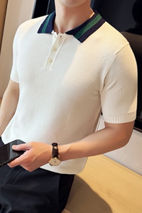 ins潮流高品质2024夏季新修身针织短袖POLO衫男Q255P68图片