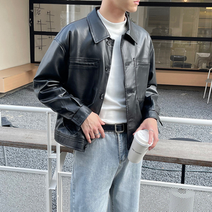 潮流皮衣男夹克外套2024春新ins轻熟风宽松大口袋大码Q105P75图片