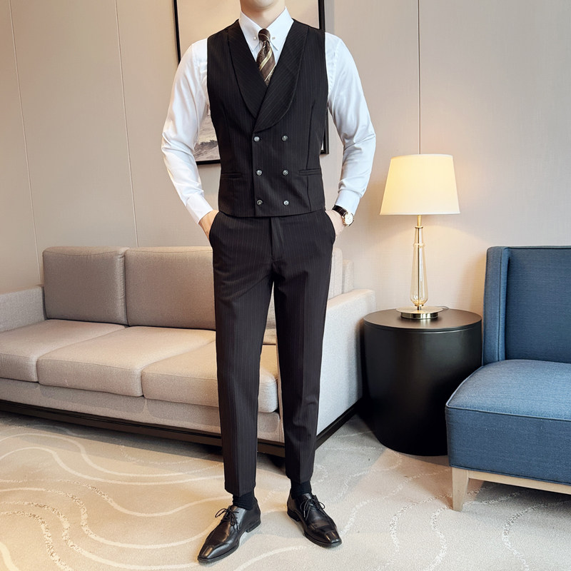 2024春节ins英伦风潮流修身条纹男士马甲背心套装礼服Q228P155/套，男装背心/马甲，电商A222（原电商A231）