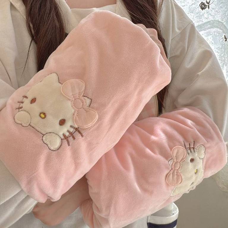 韩版可爱kt猫袖套防污套学生成人工作长款袖头防脏秋冬羽绒服护袖