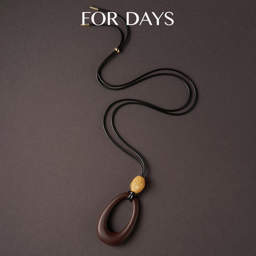 【朵姐臻选】FOR DAYS 木涧空环|极简水滴圆环蜡绳项链