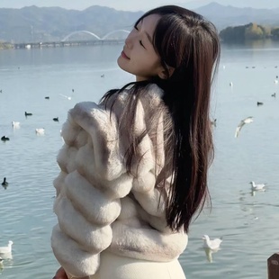 2025冬季新款皮草仿獭兔毛龙猫翻领毛毛外套高级感时髦贵妇短款女