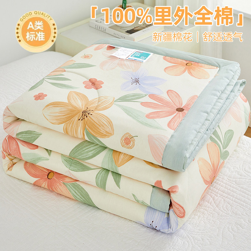 A类新疆棉花被夏凉被里外全棉空调被可机洗夏季薄被子100纯棉夏被