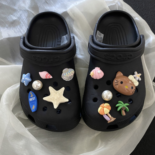 【ODK原创】海边度假黑皮kitty洞洞鞋鞋花配饰适配Crocs装饰鞋扣