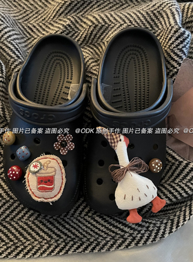 【ODK原创】韩国布艺鸭子洞洞鞋配饰冬天高级感鞋花适配Crocs鞋扣
