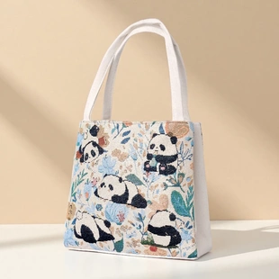 民族风休闲帆布手提包小拎包文艺大容量手提小方包上班双层手提袋