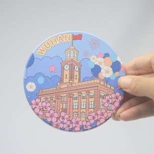 武汉旅游文创杯垫龟山电视塔轮渡巴公房子江汉关陶瓷杯直径10.3cm