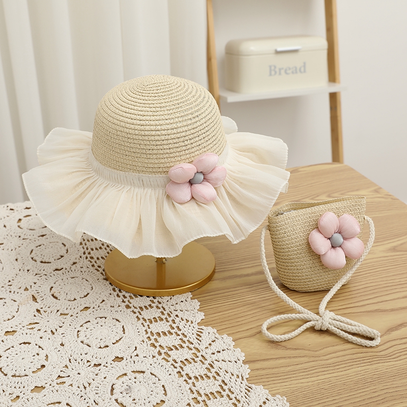 夏天女童遮阳草帽夏季女宝宝亲子沙滩防晒帽公主女孩渔夫帽子出游