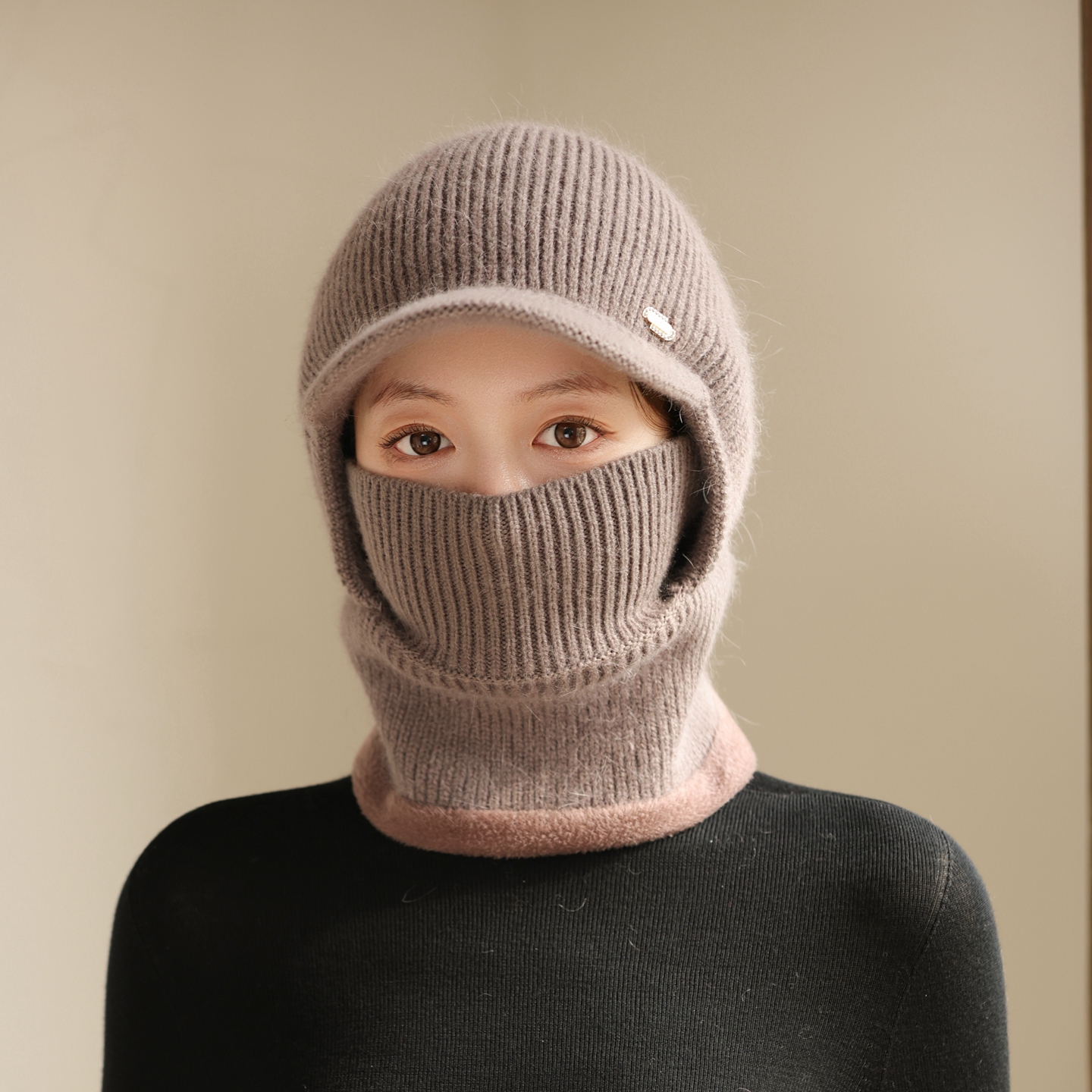 中老年帽子围脖一体冬季妈妈保暖毛线帽奶奶老人护耳针织套头帽女
