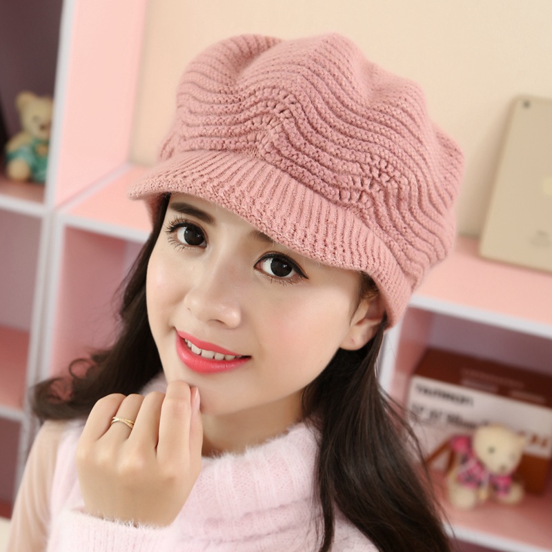 帽子女韩版秋冬季休闲八角帽保暖毛线贝雷帽护耳鸭舌帽针织月子帽