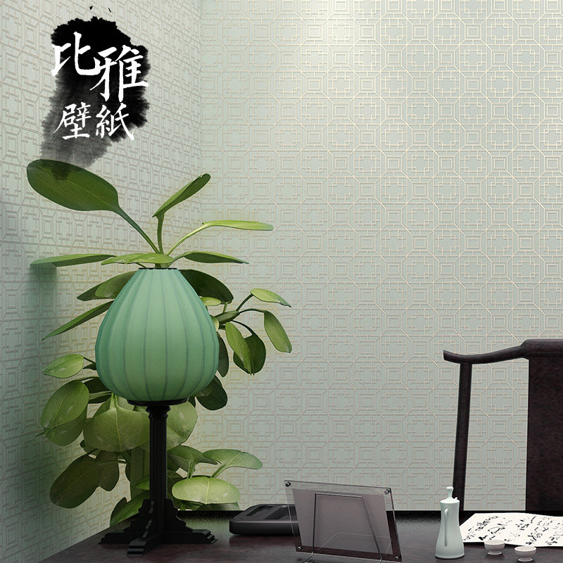 新中式古典无纺布格子墙纸中国风复古客厅卧室背景墙红色壁纸蓝色