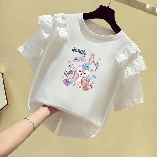 女童T恤夏季纯棉儿童2022新款潮洋气韩版夏装短袖中大童白色上衣