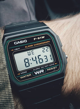 卡西欧CASIO 复古小方块电子表F-84W/F-91W男女经典款 中学生手表