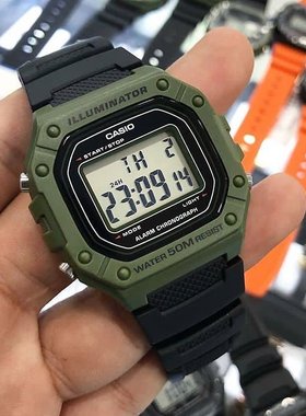 绿色小方块卡西欧casio手表男经典运动复古防水男款手表W-218H-3A